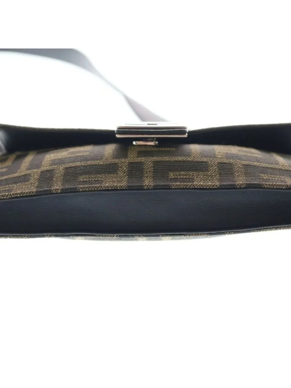 Fendi Zucca Mini Shoulder Bag Black Brown Leather Canvas Silver